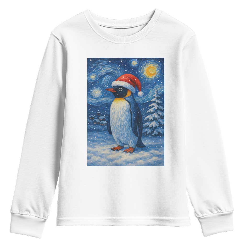 Penguin Christmas Youth Sweatshirt Starry Night Van Gogh TS14 White Print Your Wear
