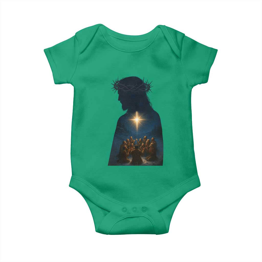 Jesus Christian Christmas Baby Onesie Christian Saints Praying Under The Star of Bethlehem TS14 Irish Green Print Your Wear