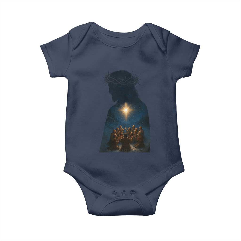 Jesus Christian Christmas Baby Onesie Christian Saints Praying Under The Star of Bethlehem TS14 Navy Print Your Wear