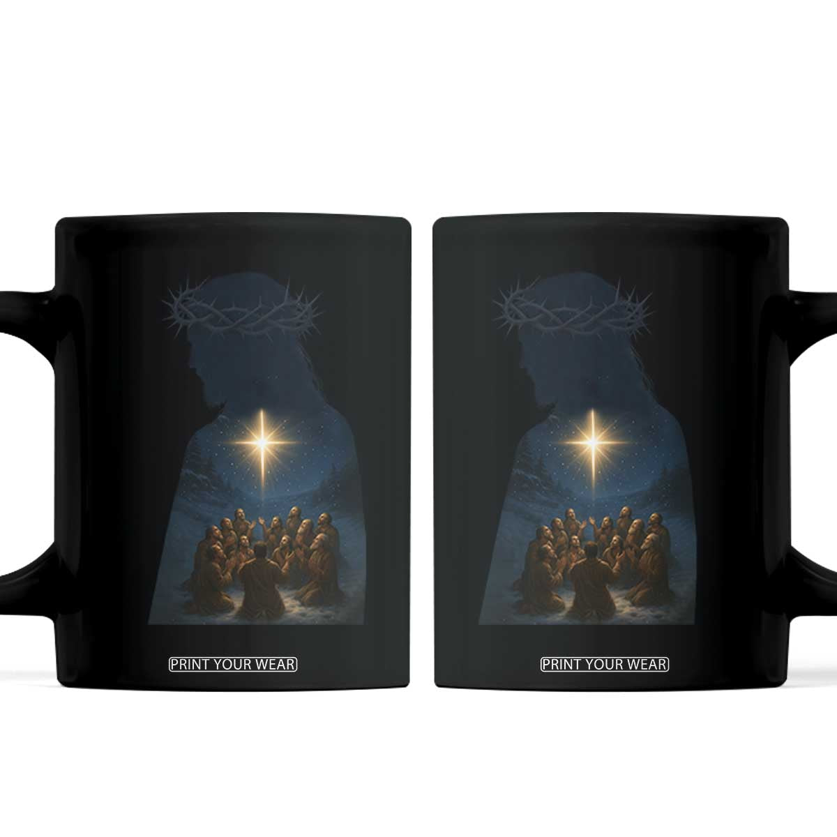 Jesus Christian Christmas Coffee Mug Christian Saints Praying Under The Star of Bethlehem TS14 Black Print Your Wear