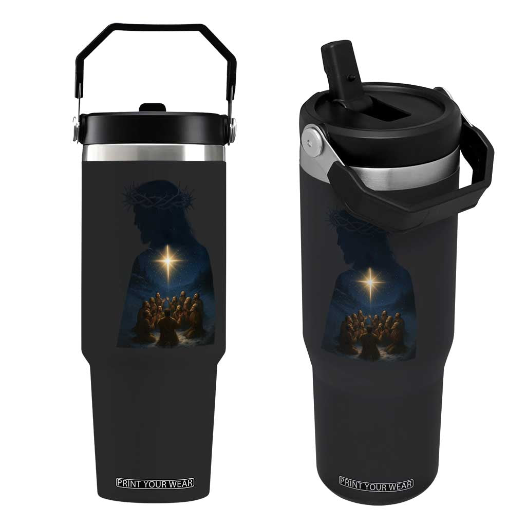 Jesus Christian Christmas Flip Straw Tumbler Christian Saints Praying Under The Star of Bethlehem TS14 One Size: 30 oz Black Print Your Wear