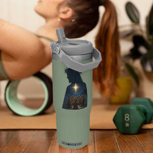 Jesus Christian Christmas Flip Straw Tumbler Christian Saints Praying Under The Star of Bethlehem TS14 One Size: 30 oz Moss Green Print Your Wear
