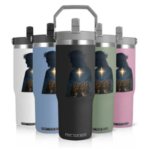 Jesus Christian Christmas Flip Straw Tumbler Christian Saints Praying Under The Star of Bethlehem TS14 Print Your Wear