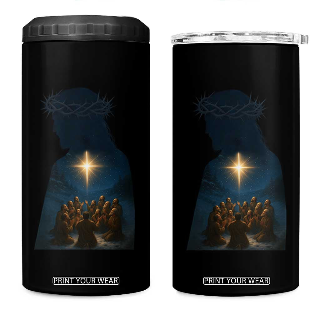 Jesus Christian Christmas 4 in 1 Can Cooler Tumbler Christian Saints Praying Under The Star of Bethlehem TS14 One Size: 16 oz Black Print Your Wear