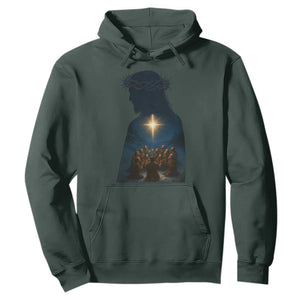 Jesus Christian Christmas Hoodie Christian Saints Praying Under The Star of Bethlehem TS14 Dark Forest Green Print Your Wear