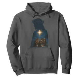 Jesus Christian Christmas Hoodie Christian Saints Praying Under The Star of Bethlehem TS14 Dark Heather Print Your Wear