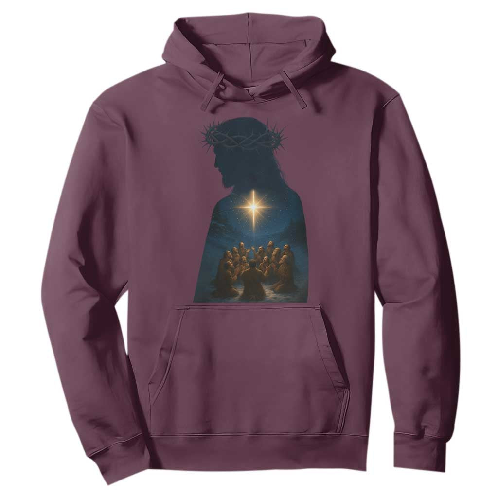 Jesus Christian Christmas Hoodie Christian Saints Praying Under The Star of Bethlehem TS14 Maroon Print Your Wear