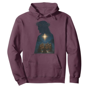 Jesus Christian Christmas Hoodie Christian Saints Praying Under The Star of Bethlehem TS14 Maroon Print Your Wear