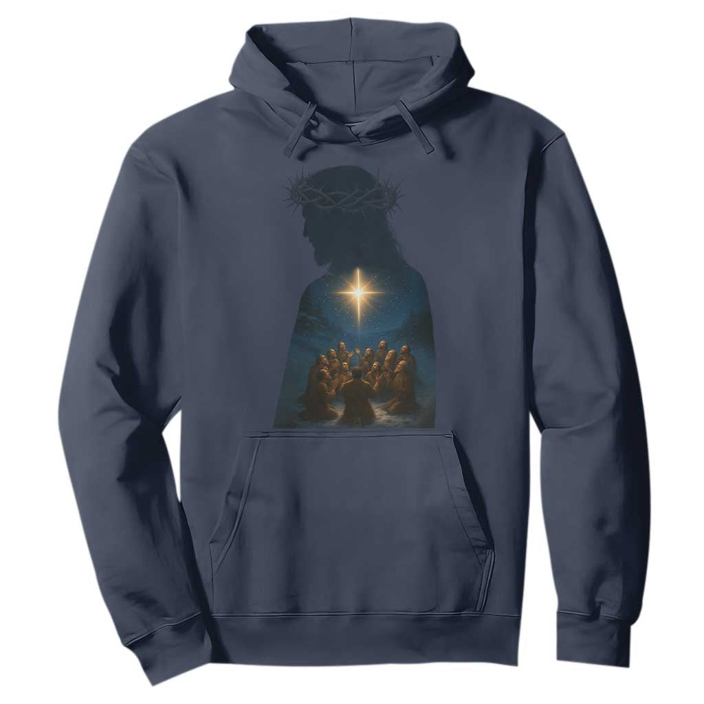 Jesus Christian Christmas Hoodie Christian Saints Praying Under The Star of Bethlehem TS14 Navy Print Your Wear