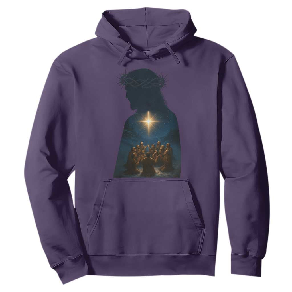 Jesus Christian Christmas Hoodie Christian Saints Praying Under The Star of Bethlehem TS14 Purple Print Your Wear
