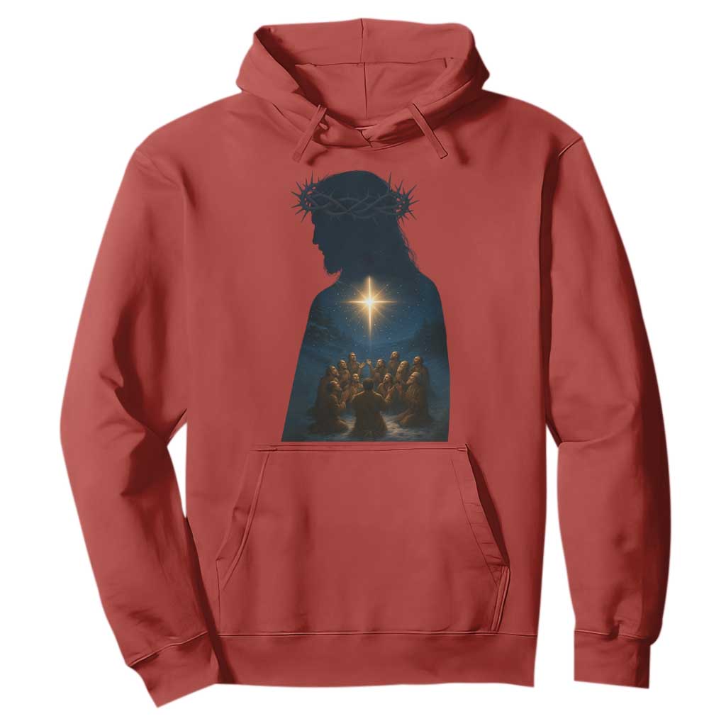 Jesus Christian Christmas Hoodie Christian Saints Praying Under The Star of Bethlehem TS14 Red Print Your Wear