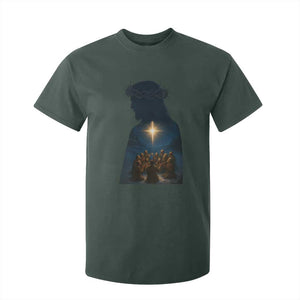 Jesus Christian Christmas T Shirt For Kid Christian Saints Praying Under The Star of Bethlehem TS14 Dark Forest Green Print Your Wear