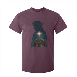 Jesus Christian Christmas T Shirt For Kid Christian Saints Praying Under The Star of Bethlehem TS14 Maroon Print Your Wear