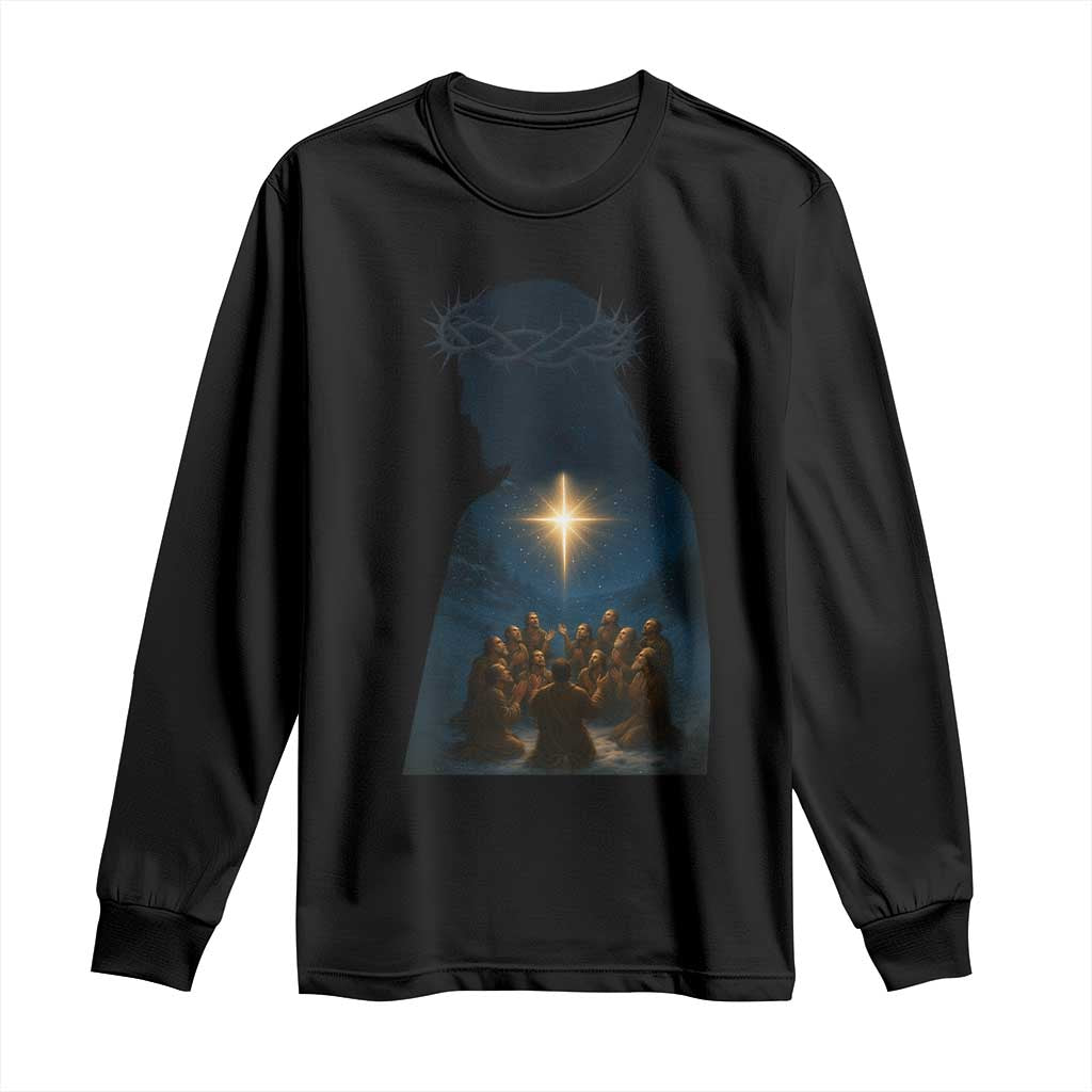 Jesus Christian Christmas Long Sleeve Shirt Christian Saints Praying Under The Star of Bethlehem TS14 Black Print Your Wear