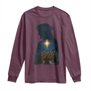 Jesus Christian Christmas Long Sleeve Shirt Christian Saints Praying Under The Star of Bethlehem TS14 Maroon Print Your Wear