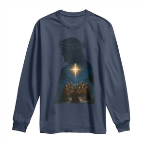 Jesus Christian Christmas Long Sleeve Shirt Christian Saints Praying Under The Star of Bethlehem TS14 Navy Print Your Wear