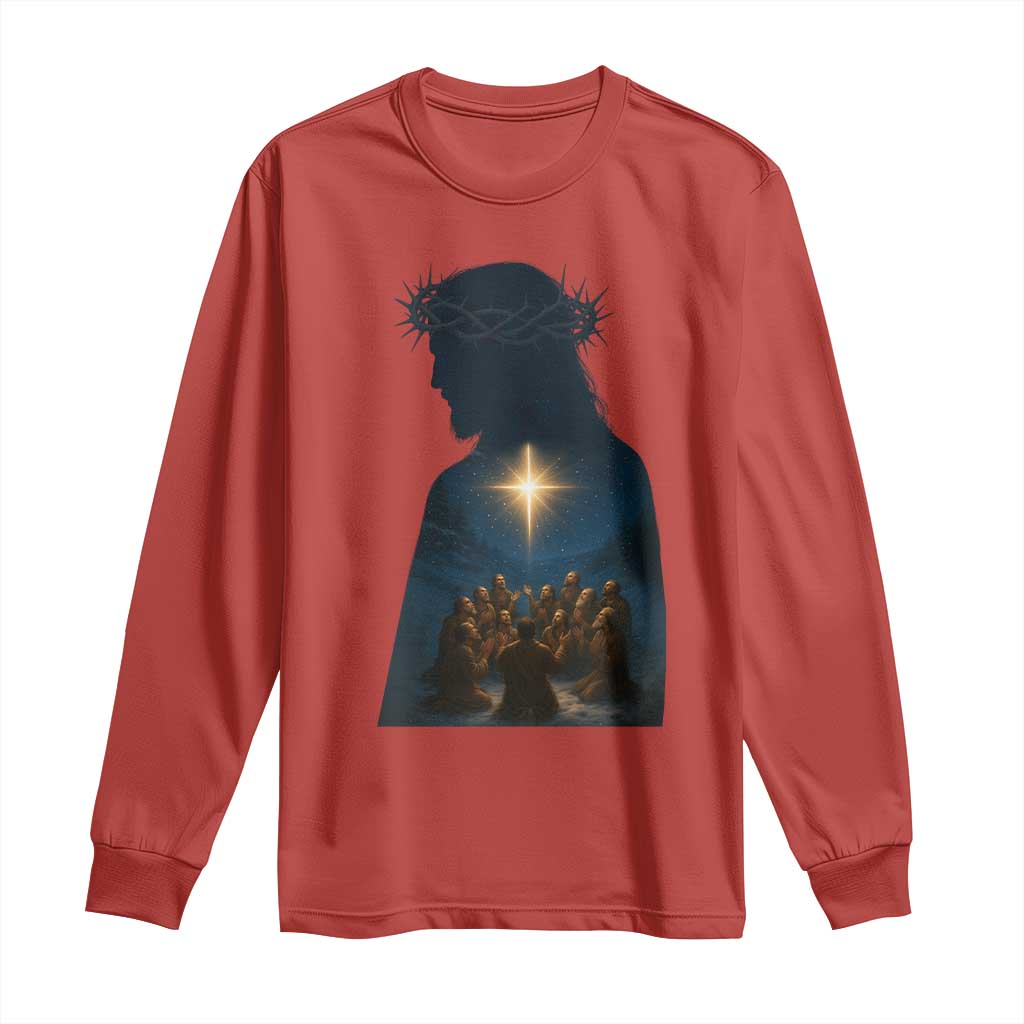 Jesus Christian Christmas Long Sleeve Shirt Christian Saints Praying Under The Star of Bethlehem TS14 Red Print Your Wear