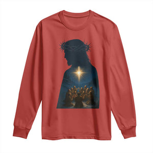 Jesus Christian Christmas Long Sleeve Shirt Christian Saints Praying Under The Star of Bethlehem TS14 Red Print Your Wear