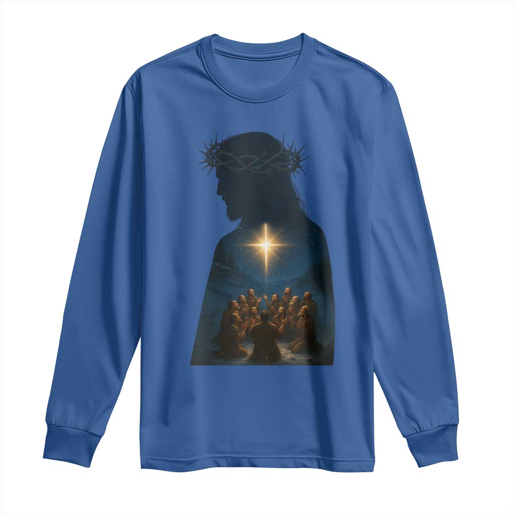 Jesus Christian Christmas Long Sleeve Shirt Christian Saints Praying Under The Star of Bethlehem TS14 Royal Blue Print Your Wear