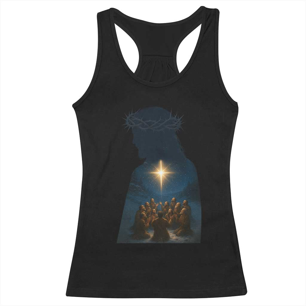 Jesus Christian Christmas Racerback Tank Top Christian Saints Praying Under The Star of Bethlehem TS14 Black Print Your Wear