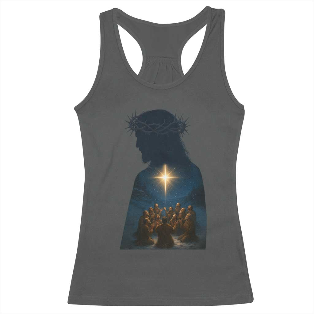 Jesus Christian Christmas Racerback Tank Top Christian Saints Praying Under The Star of Bethlehem TS14 Dark Heather Print Your Wear
