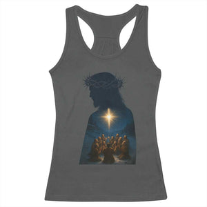 Jesus Christian Christmas Racerback Tank Top Christian Saints Praying Under The Star of Bethlehem TS14 Dark Heather Print Your Wear