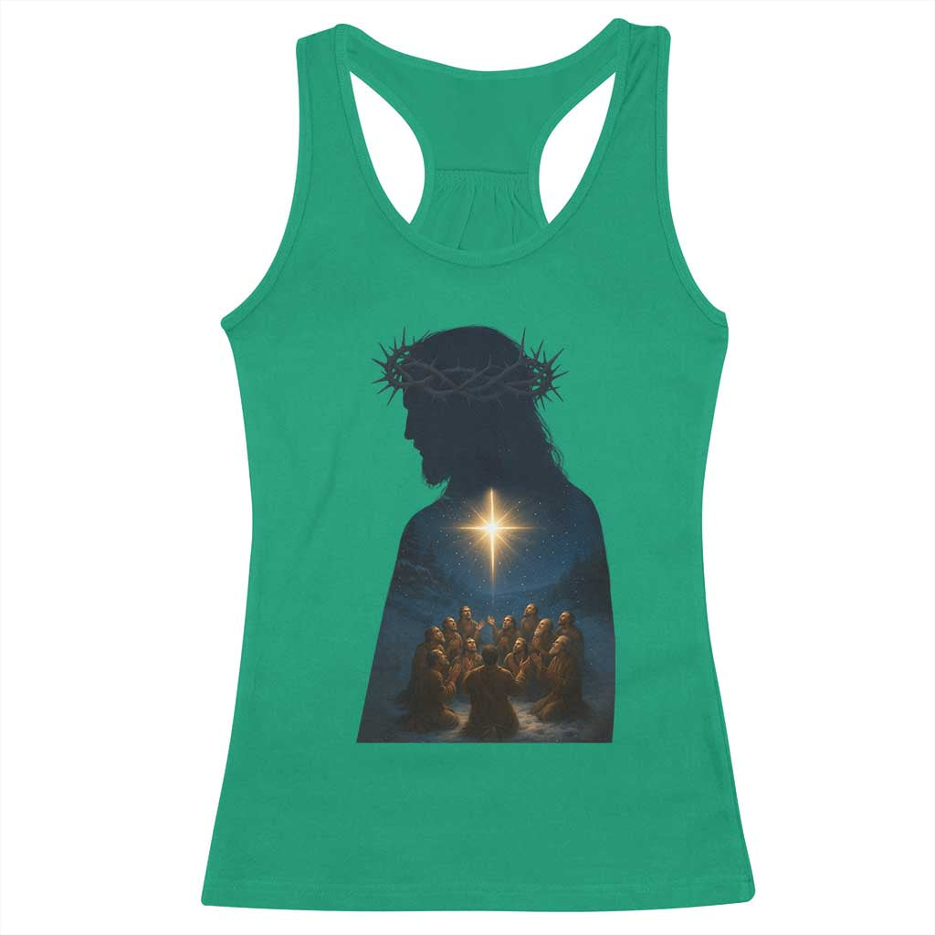 Jesus Christian Christmas Racerback Tank Top Christian Saints Praying Under The Star of Bethlehem TS14 Irish Green Print Your Wear