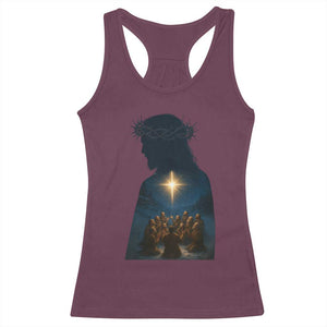 Jesus Christian Christmas Racerback Tank Top Christian Saints Praying Under The Star of Bethlehem TS14 Maroon Print Your Wear