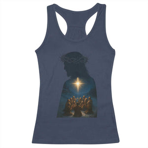 Jesus Christian Christmas Racerback Tank Top Christian Saints Praying Under The Star of Bethlehem TS14 Navy Print Your Wear