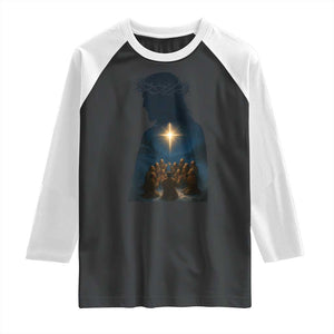 Jesus Christian Christmas Raglan Shirt Christian Saints Praying Under The Star of Bethlehem TS14 Black White Print Your Wear