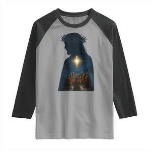 Jesus Christian Christmas Raglan Shirt Christian Saints Praying Under The Star of Bethlehem TS14 Sport Gray Black Print Your Wear
