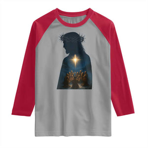 Jesus Christian Christmas Raglan Shirt Christian Saints Praying Under The Star of Bethlehem TS14 Sport Gray Red Print Your Wear