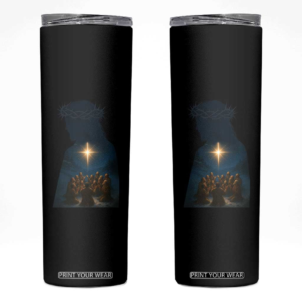 Jesus Christian Christmas Skinny Tumbler Christian Saints Praying Under The Star of Bethlehem TS14 Black Print Your Wear
