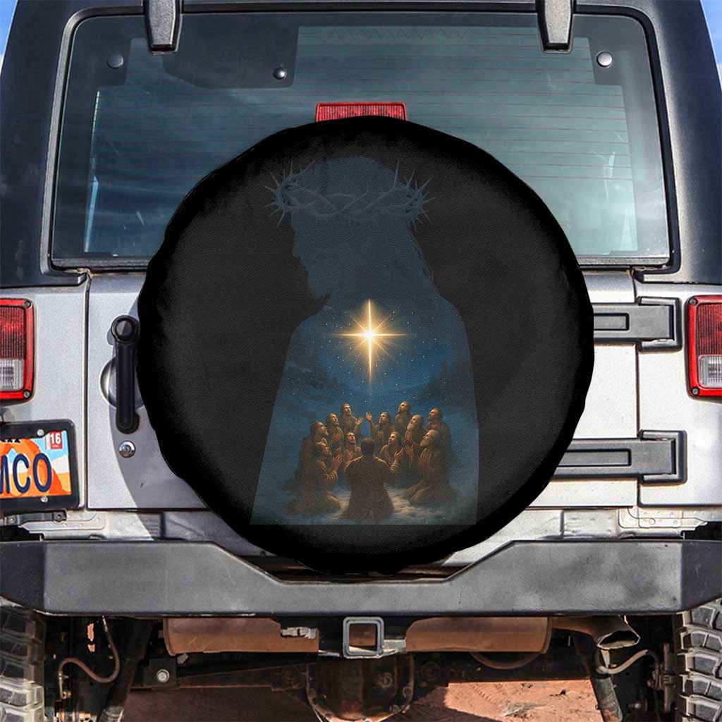 Jesus Christian Christmas Spare Tire Cover Christian Saints Praying Under The Star of Bethlehem TS14 No hole Black Print Your Wear