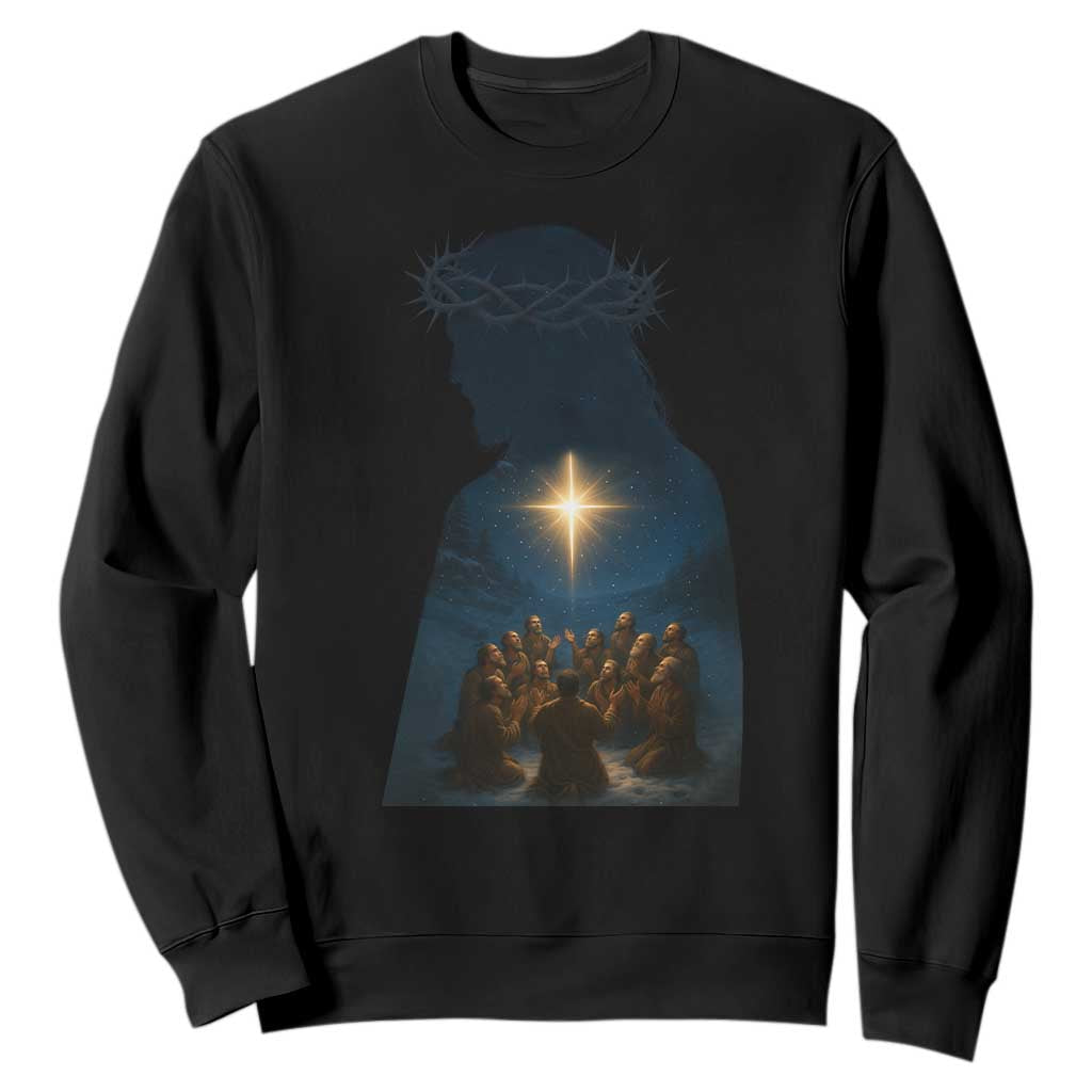 Jesus Christian Christmas Sweatshirt Christian Saints Praying Under The Star of Bethlehem TS14 Black Print Your Wear
