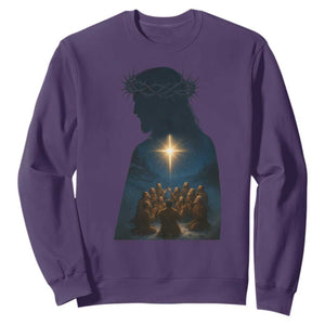 Jesus Christian Christmas Sweatshirt Christian Saints Praying Under The Star of Bethlehem TS14 Purple Print Your Wear