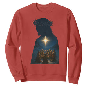 Jesus Christian Christmas Sweatshirt Christian Saints Praying Under The Star of Bethlehem TS14 Red Print Your Wear