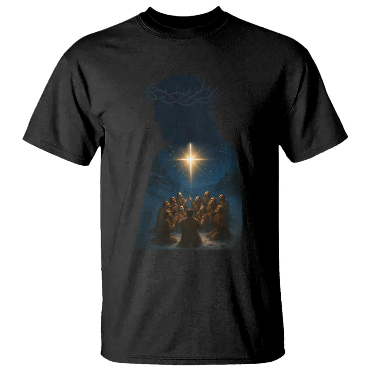 Jesus Christian Christmas T Shirt Christian Saints Praying Under The Star of Bethlehem TS14 Black Print Your Wear