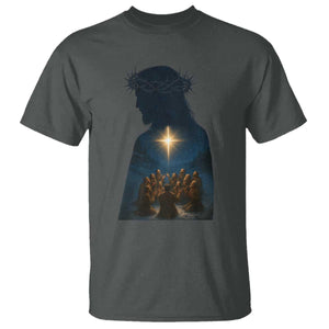 Jesus Christian Christmas T Shirt Christian Saints Praying Under The Star of Bethlehem TS14 Dark Heather Print Your Wear