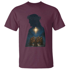 Jesus Christian Christmas T Shirt Christian Saints Praying Under The Star of Bethlehem TS14 Maroon Print Your Wear