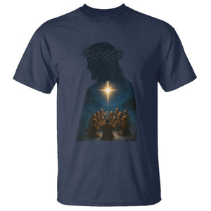 Jesus Christian Christmas T Shirt Christian Saints Praying Under The Star of Bethlehem TS14 Navy Print Your Wear