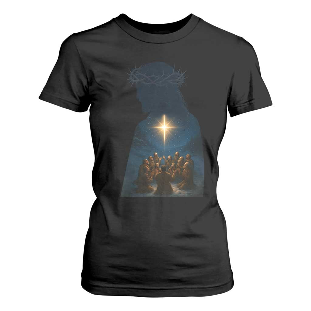 Jesus Christian Christmas T Shirt For Women Christian Saints Praying Under The Star of Bethlehem TS14 Black Print Your Wear