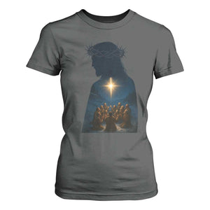 Jesus Christian Christmas T Shirt For Women Christian Saints Praying Under The Star of Bethlehem TS14 Dark Heather Print Your Wear