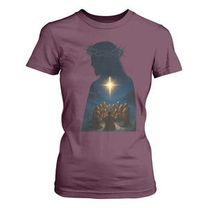 Jesus Christian Christmas T Shirt For Women Christian Saints Praying Under The Star of Bethlehem TS14 Maroon Print Your Wear