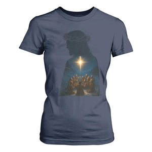Jesus Christian Christmas T Shirt For Women Christian Saints Praying Under The Star of Bethlehem TS14 Navy Print Your Wear