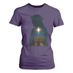 Jesus Christian Christmas T Shirt For Women Christian Saints Praying Under The Star of Bethlehem TS14 Purple Print Your Wear