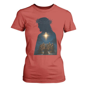 Jesus Christian Christmas T Shirt For Women Christian Saints Praying Under The Star of Bethlehem TS14 Red Print Your Wear