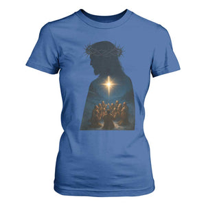 Jesus Christian Christmas T Shirt For Women Christian Saints Praying Under The Star of Bethlehem TS14 Royal Blue Print Your Wear