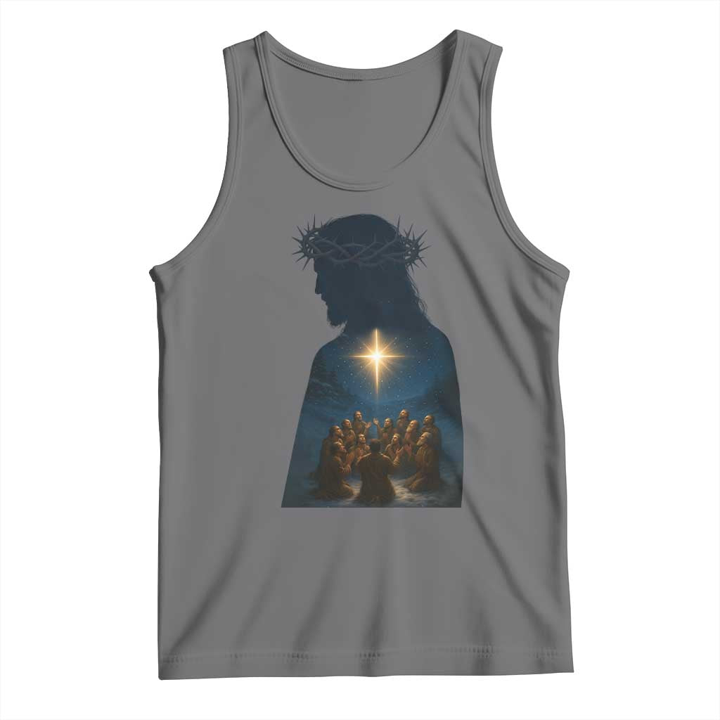 Jesus Christian Christmas Tank Top Christian Saints Praying Under The Star of Bethlehem TS14 Black Heather Print Your Wear