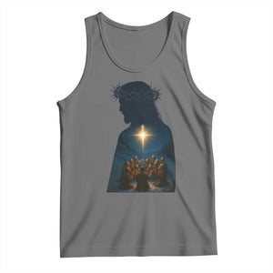 Jesus Christian Christmas Tank Top Christian Saints Praying Under The Star of Bethlehem TS14 Black Heather Print Your Wear